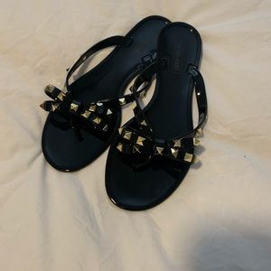 Black gold stud jelly thong sandal